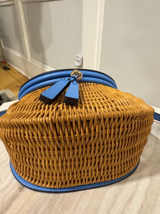 kate spade Tide Pool Blue Leather & Wicker Woven Crossbody Bag - Picture 10 of 17